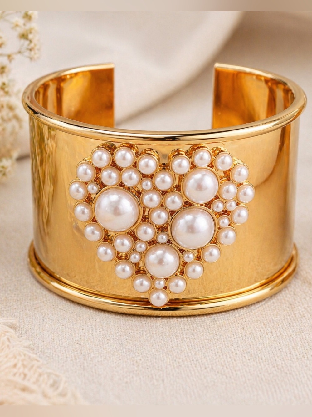 Heart Pearl Cuffed Bracelet